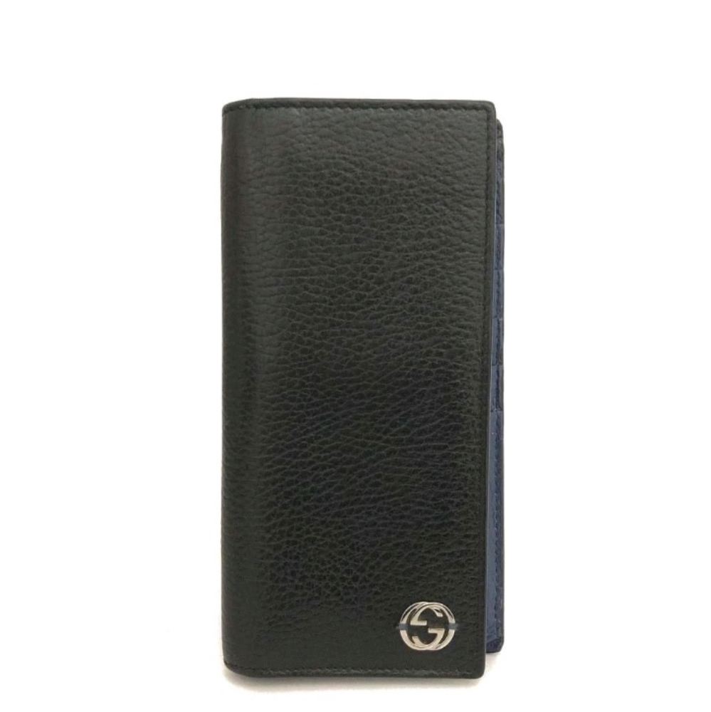 GUCCI Interlocking G Leather Long Bifold Wallet Black